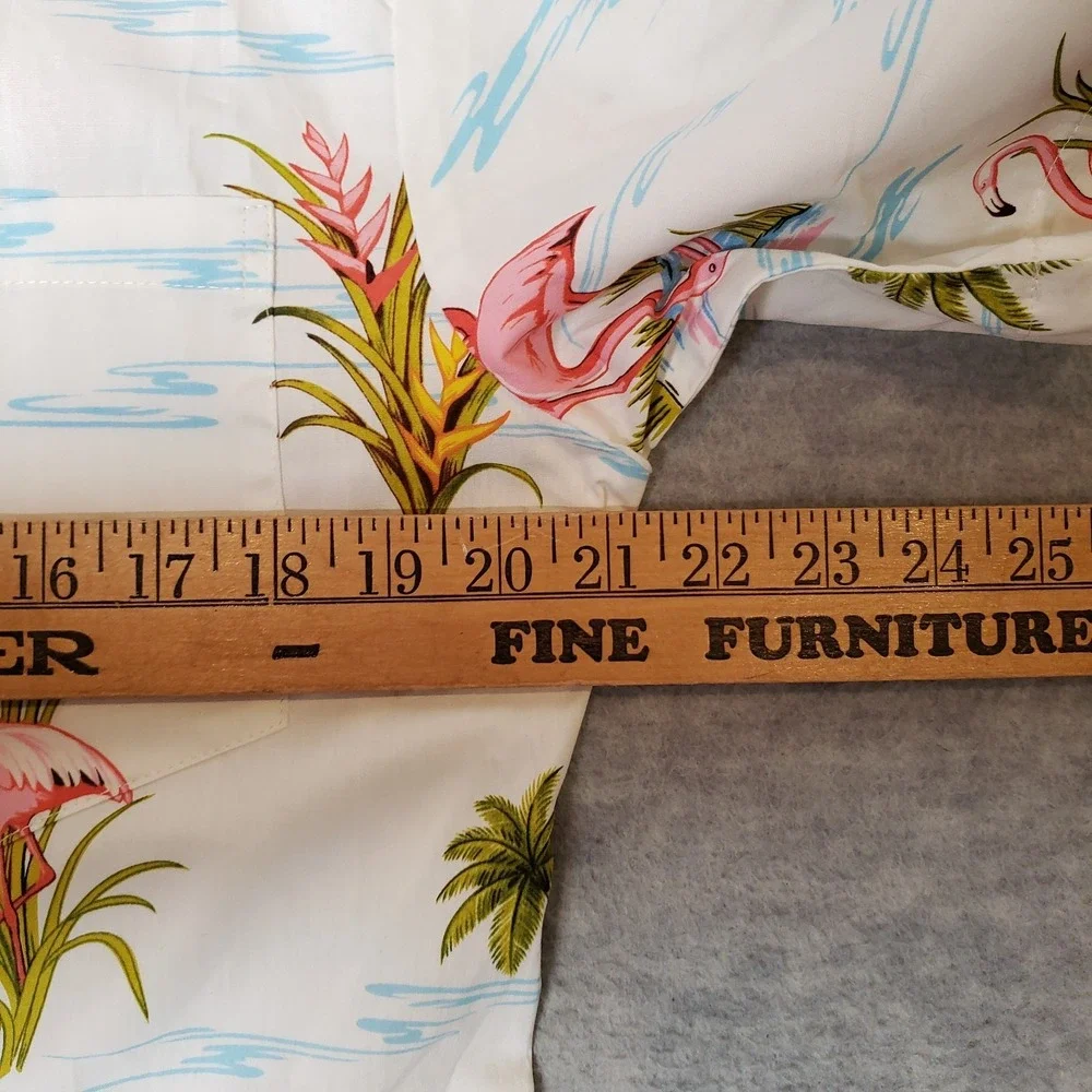 Pacific Legend Flamingo Hawaiian Shirt Mens Medium White Tropical Palm Tree New - Picture 4 of 5